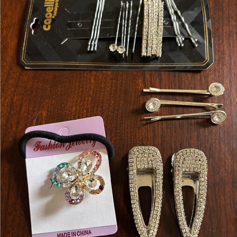 Rhinestone Hair Accessory Set - Silver and Multicolor